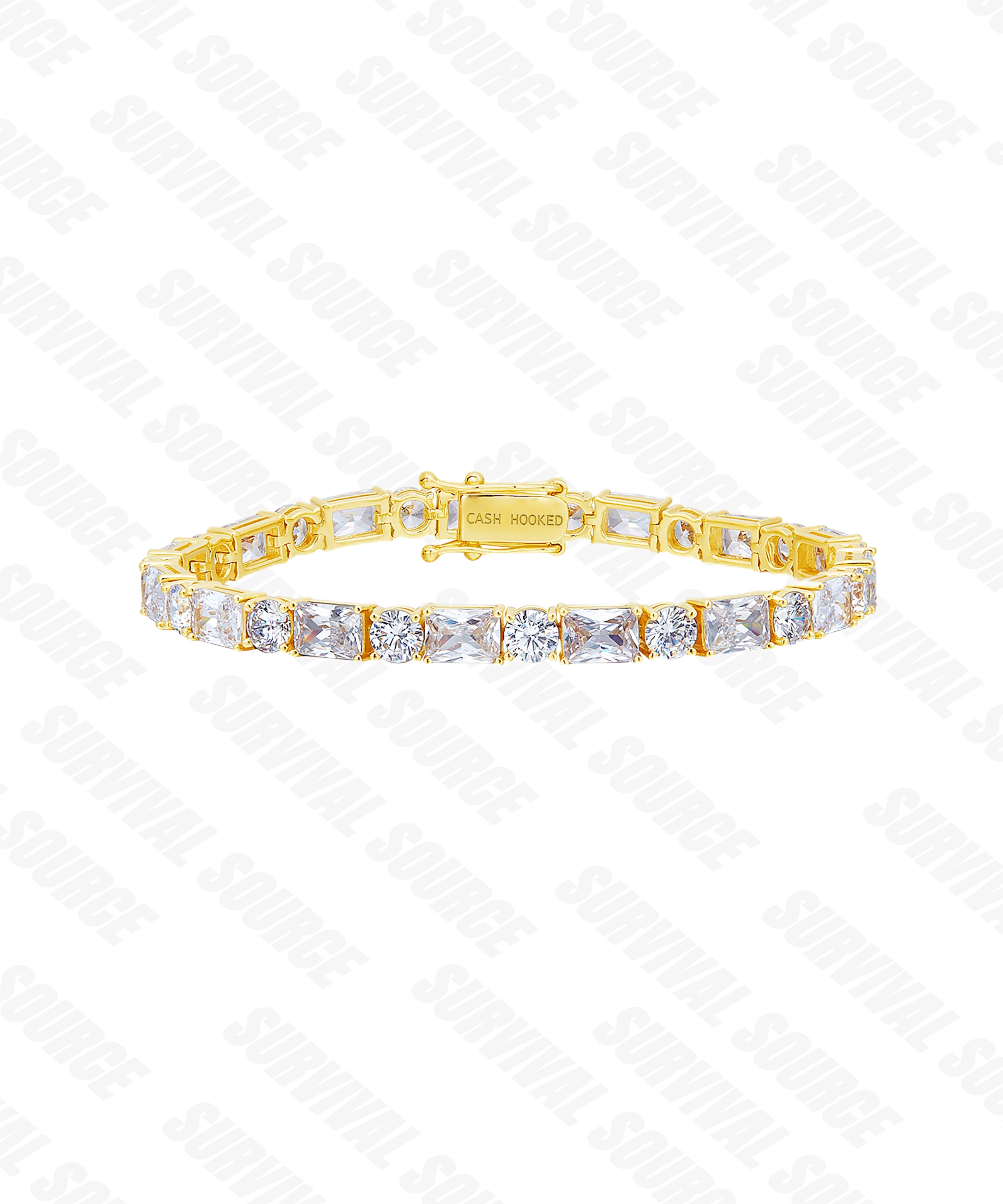 SURVIALSOURCE S925 Silver Gold Plated BAGUETTE TENNIS/5MM Square Diamond Tennis Bracelet