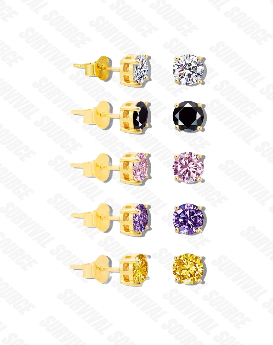 SURVIALSOURCE S925 Silver Gold Plated Diamond Earring/6MM White Diamond Color Diamond Round Diamond Earnail
