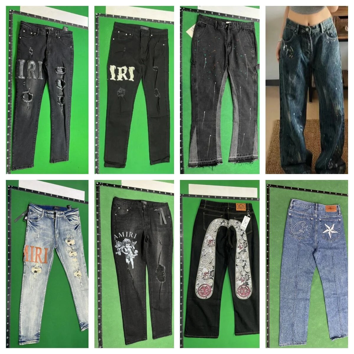 Various Jeans Styles Including Distressed and Painted Designs