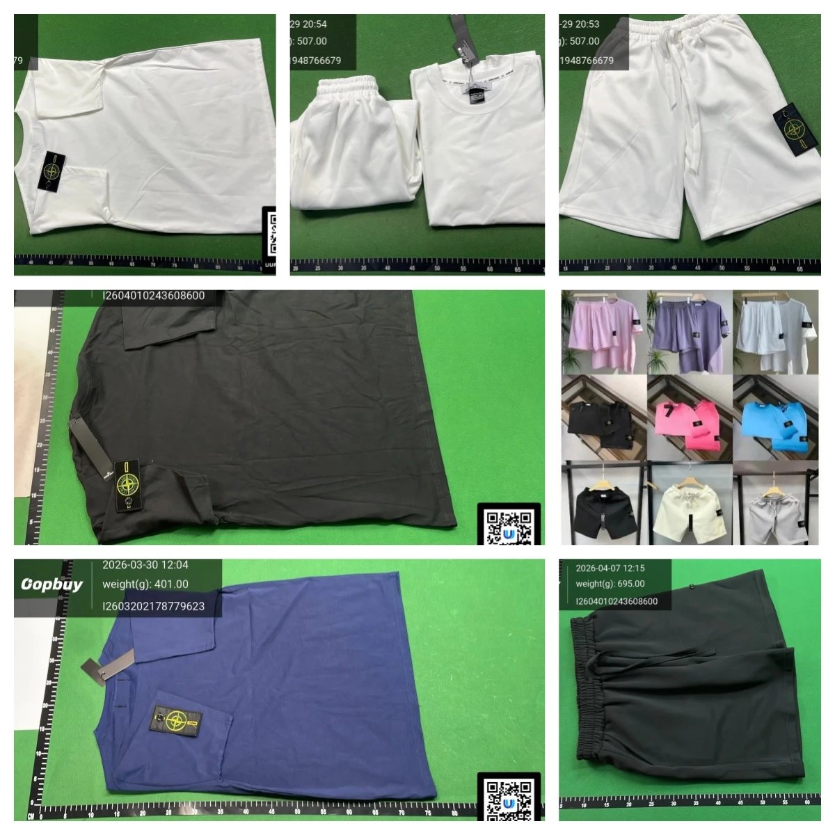 Stone Island White T-Shirt and Black Cargo Shorts Set