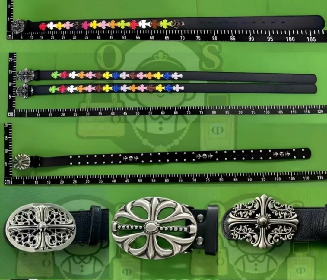 Black Leather Belt with Silver Cross Buckle