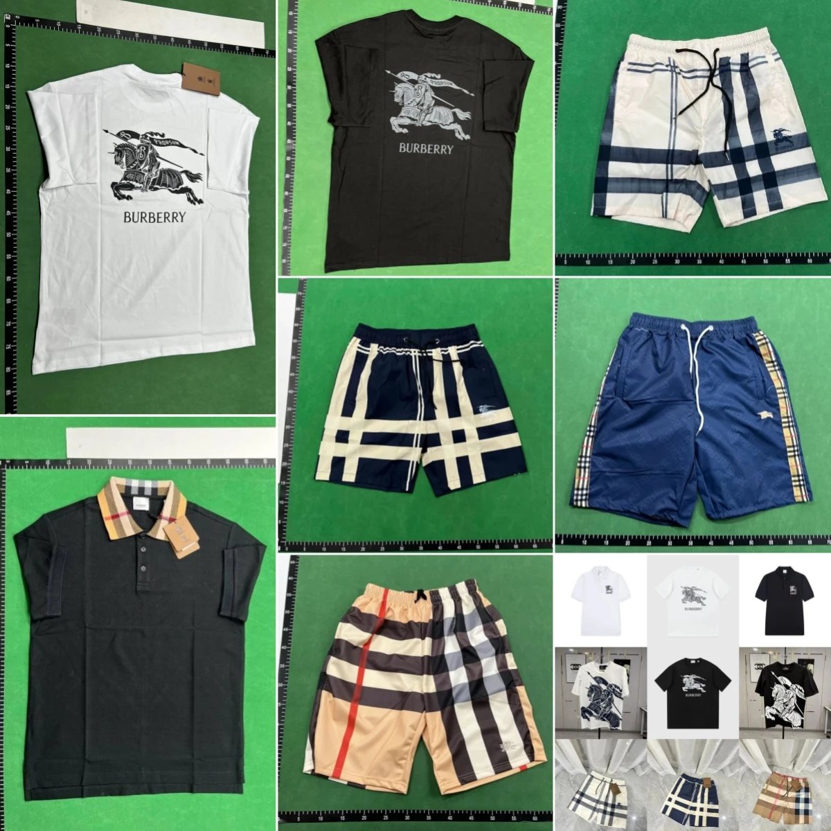 Burberry Black Polo Shirt and Plaid Shorts Combo Set