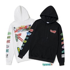 BM875XX Letter Graffiti Hoodie - Trendy Combined Arrow Pattern Digital Print Breathable 320G Cotton Terry Fabric, Fleece-Lined, Black & White, M-XXL