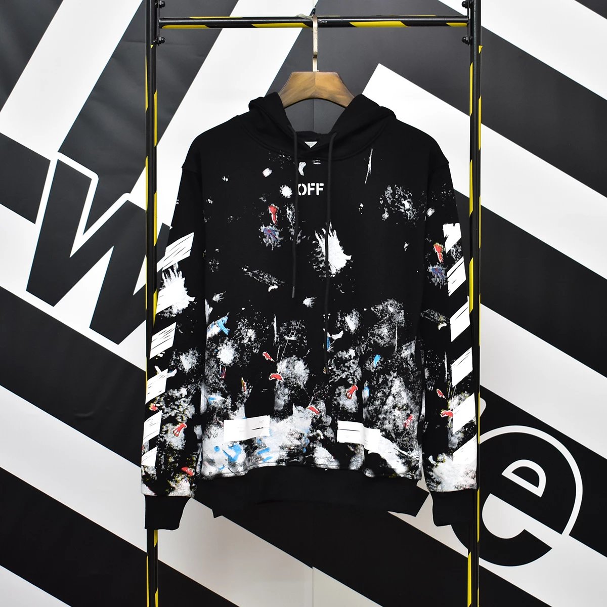 BM8815 OW Street Starry Sky Fireworks Splatter Print Autumn Winter New Arrival Hoodie with Hood, Fleece or Lightweight Terry Cloth, Black M-XXL