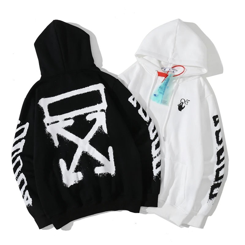 LD6005 Autumn/Winter New Trendy Brand Couple's XX XX Pure Cotton Paint Printed Velvet Hoodie Trendy Men's and Women's Coat Black and White M-XXL