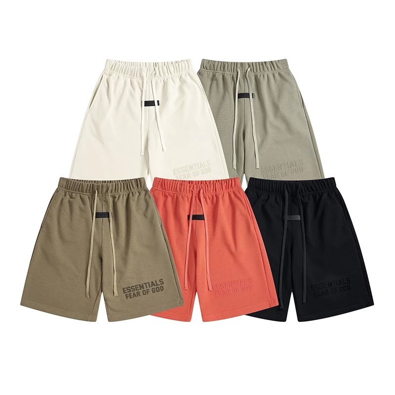 OC310FOG ESSENTIALS 8th Season Heavy-Cut 3D Flocked Shorts, Trendy Unisex Couple Basketball & Sports Shorts, in Cream Yellow, Coffee, Coral Red, Black, S-XL