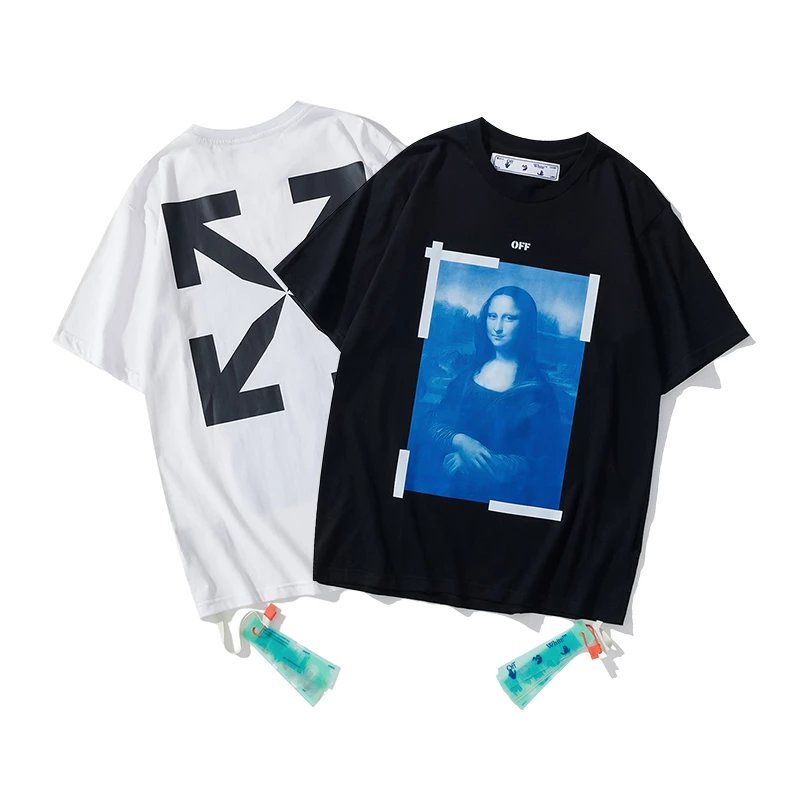 BM691 New Mona Lisa Arrow Short Sleeve Tee Half Sleeve Male Female Couple European and American Loose Street Trendy Loose T-shirt Pure Cotton Black White M-XXL