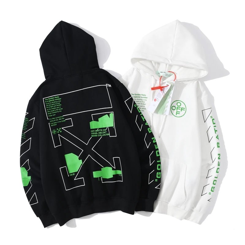 LD5266 New Autumn/Winter Fashion Hooded Sweatshirt with Print, Men's Casual Jacket, Black & White, Sizes M to XXL