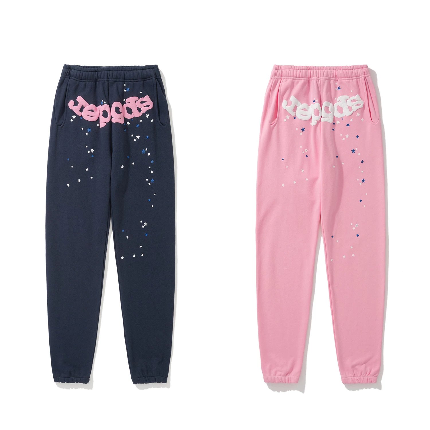 BM203K autumn and winter new European and American trendy brand SP5 360g-370g pure cotton casual pants spider web foam printing technology cotton pants sports pants leg binding pants blue pink S-XL