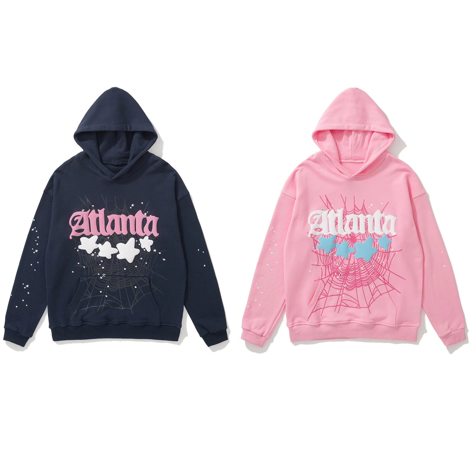 BM203 fall and winter in Europe and the United States new tide SP5 360g-370g cotton David's clothing spider web foam printing process hooded sweatshirt blue pink S-XL