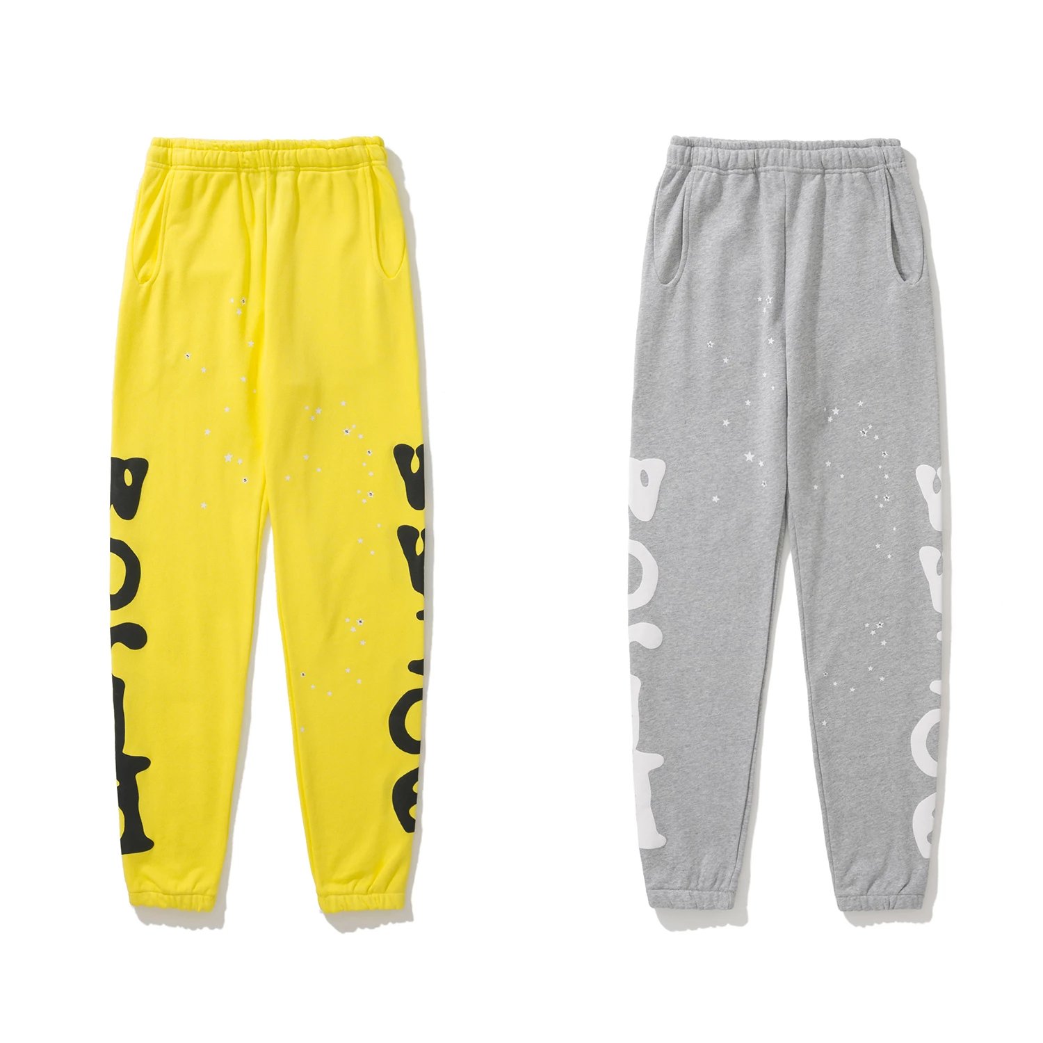 BM206K autumn and winter new European and American trendy brand SP5 360g-370g pure cotton casual pants spider web foam printing technology cotton pants sports pants leg binding pants gray yellow S-XL