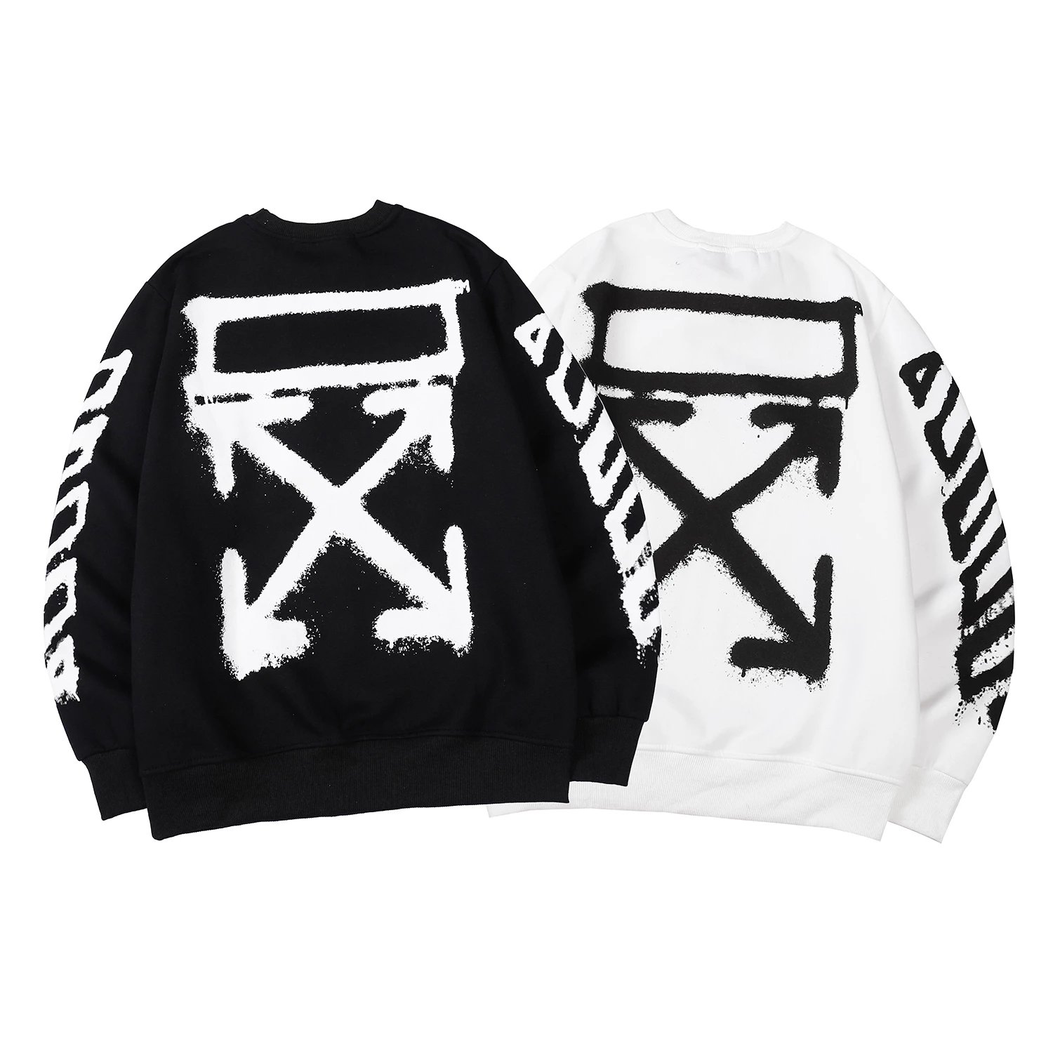 BM760 New Autumn Winter Fashion Couple's XX Pure Cotton Spray Paint Print Fleece Round Neck Sweatshirt Trendy Men Women Pullover Long Sleeve Jacket Black White M-XXL