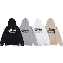 thumbnail for JY1938# Autumn and Winter New Couple Stussy Hooded Cotton Sweatshirt Men's and Women's Hoodies Black Gray White Apricot M-L-XL-XXL