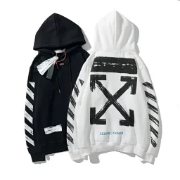 thumbnail for LD8811 Autumn/Winter New Trendy Brand OFF XX Terry Sketch Cotton Printed Fleece Hooded Sweatshirt Trendy Men's Jacket Black and White M-XXL