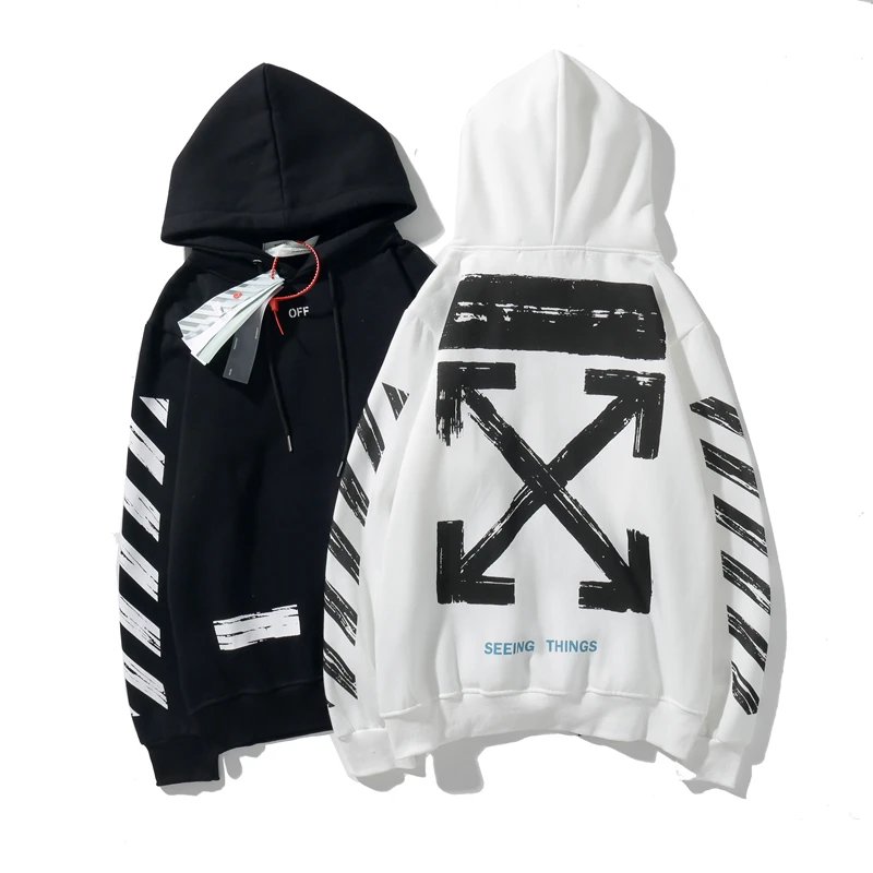 LD8811 Autumn/Winter New Trendy Brand OFFXX XX Woolen Circle Sketch Pure Cotton Printed Velvet Hoodie Trendy Men's Coat Black and White M-XXL