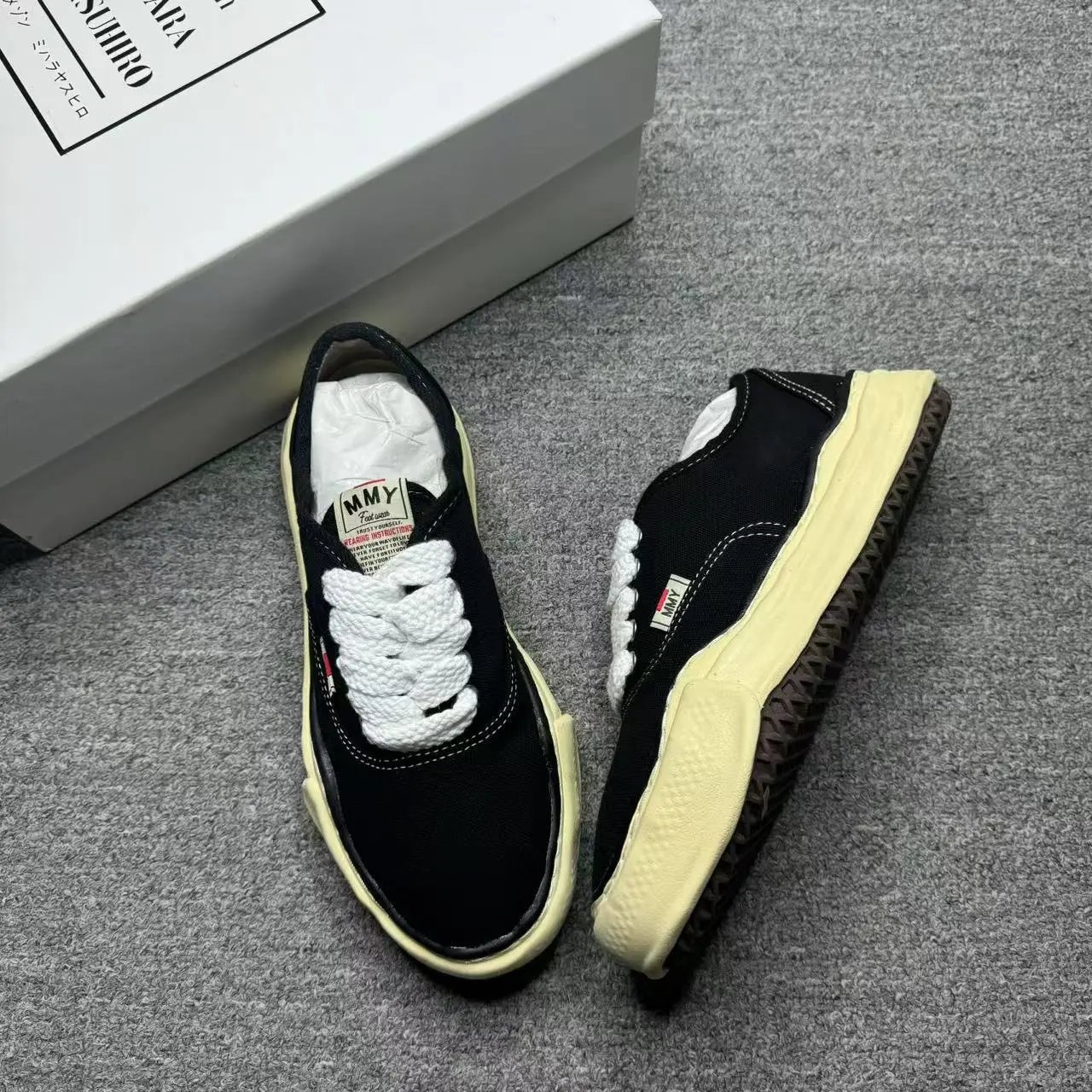 MMY Footwear Black Canvas Sneakers with Cream Sole
