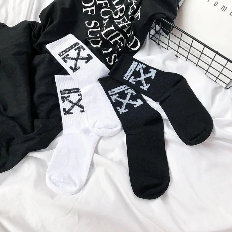 Item Thumbnail for European and American street couple trendy socks Harajuku splash-ink striped arrow mid-tube socks men's and women's sports socks cotton skateboard socks p12.9