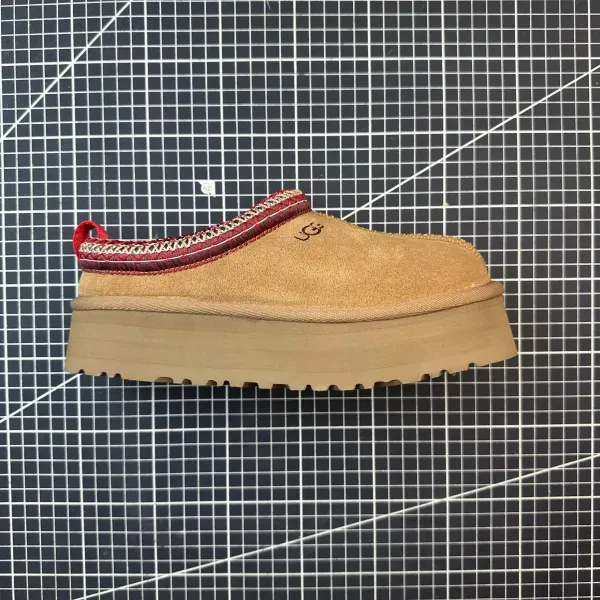 UGG Tasman Platform Slide Beige with Red Embroidery Slippers - 1