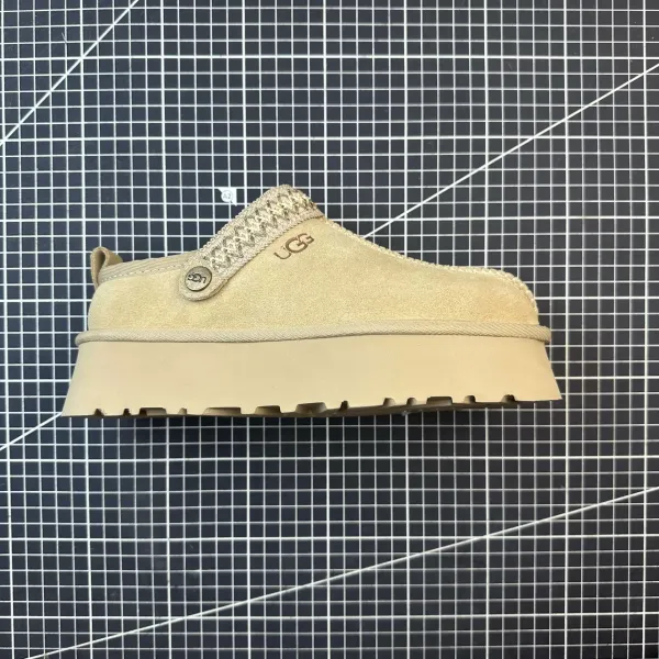 UGG Tasman Platform Slide Beige Suede Slippers - 1