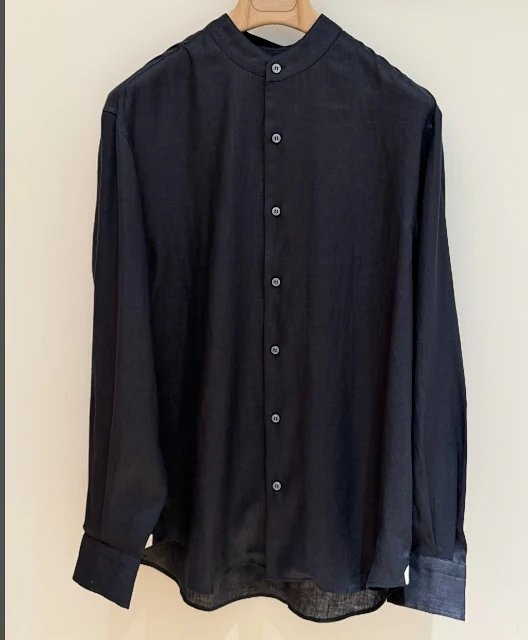 Deep Blue Crewneck Linen Shirt