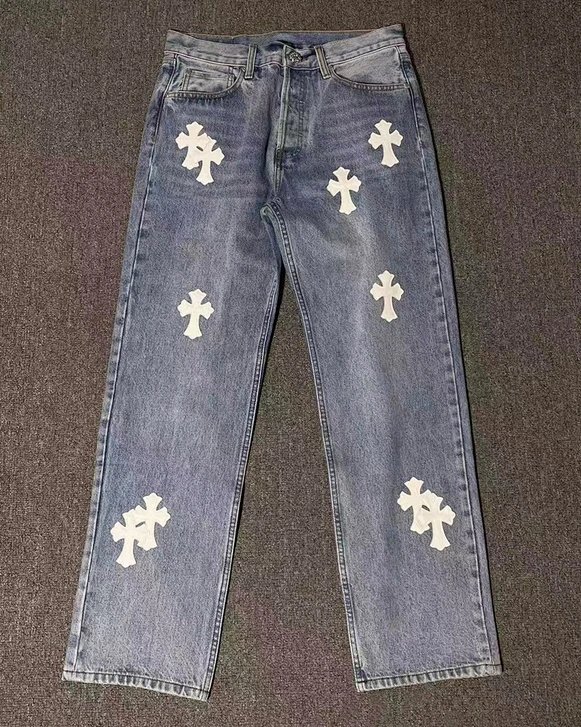 P589 牛仔裤蓝色白皮