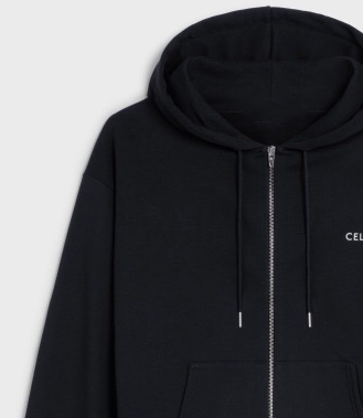 CE Letter Print Zip-Up Hoodie in Black