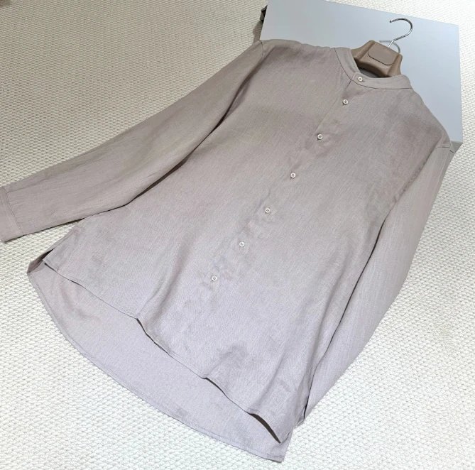 Linen Stand-Collar Shirt Beige