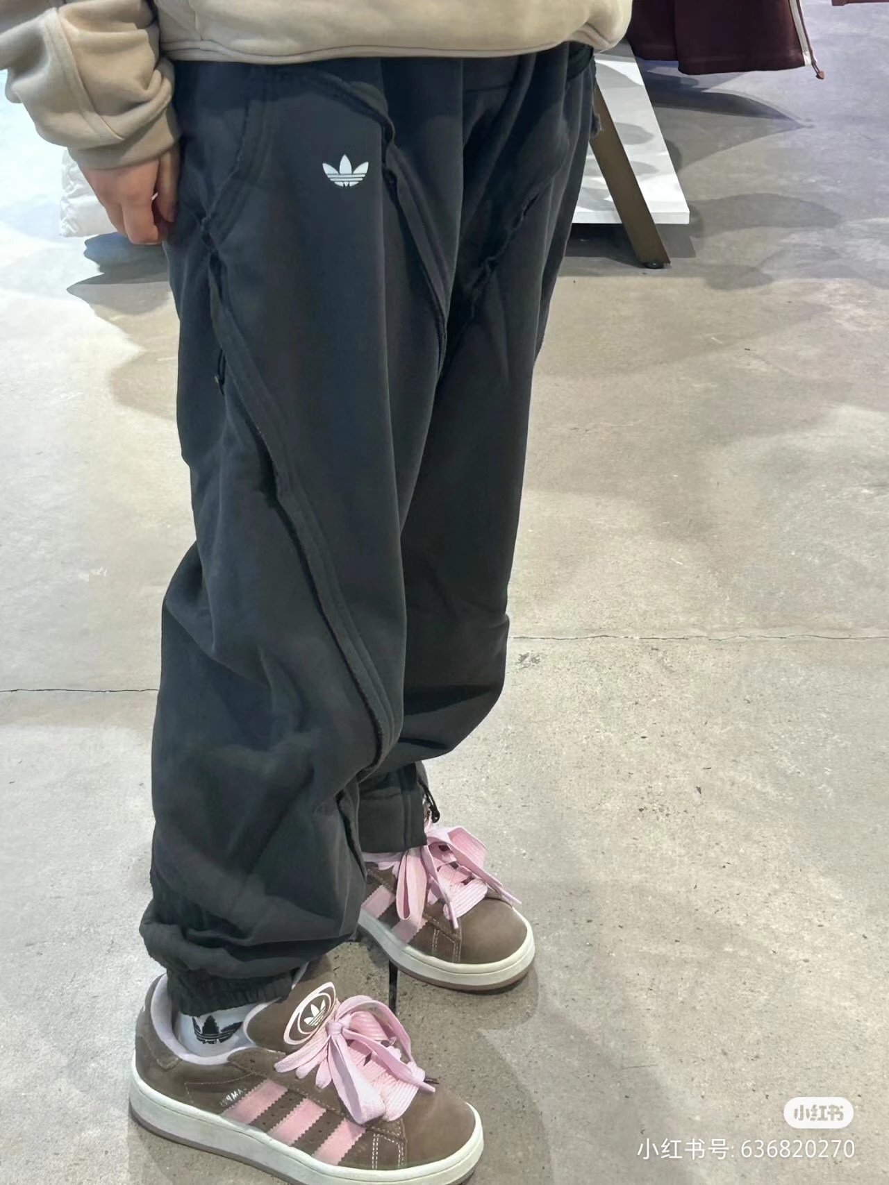 Adidas-Inspired Dark Gray Parachute Track Pants with Side Zippers