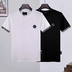Trendy men's PHILIPP PLEIN 2026 summer new black round neck fashionable casual short sleeved t-shirt men's pure cotton sticker logo qp Korean version trend slim fit half sleeved base shirt t-shirt