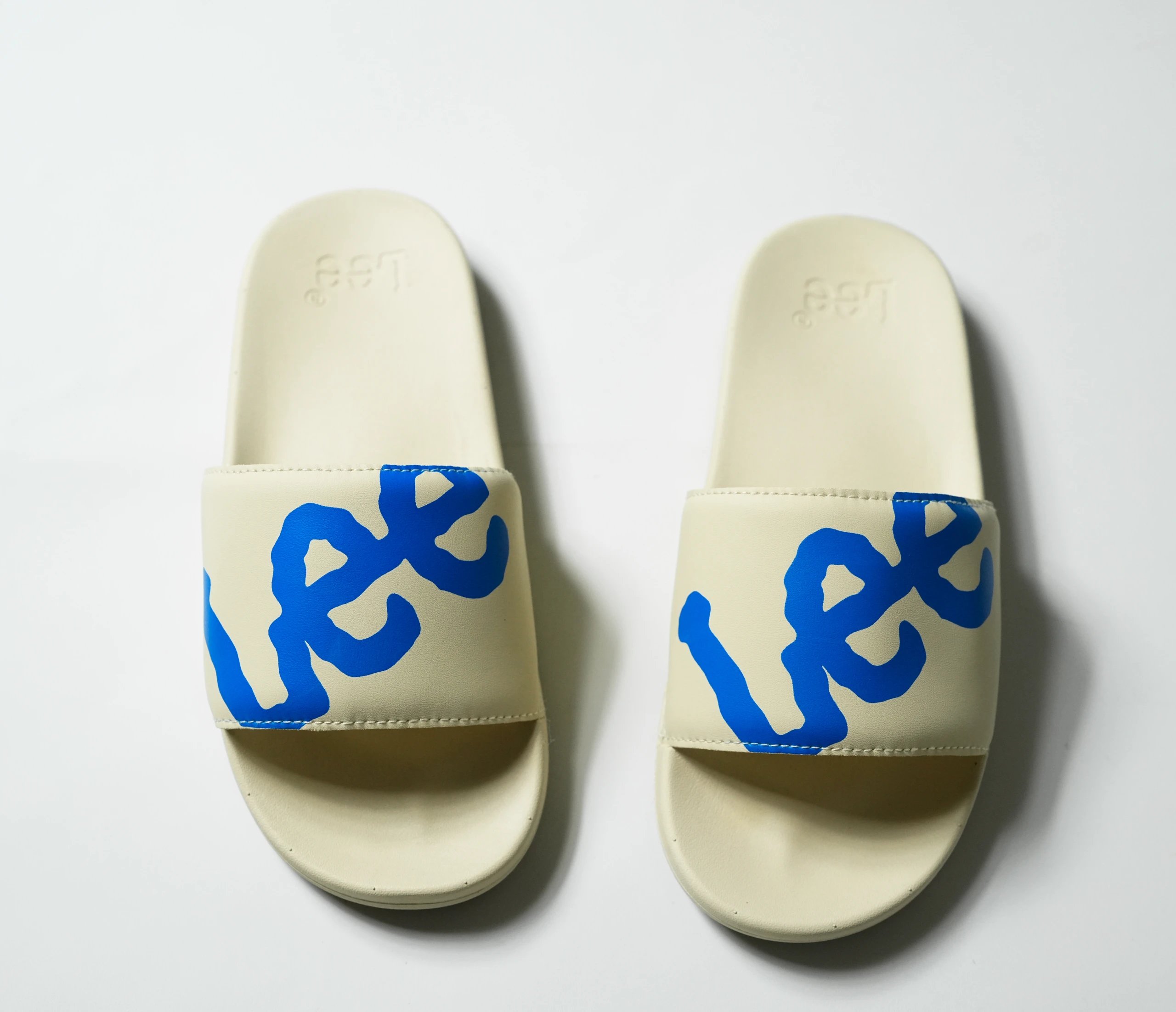 Lee Slide Sandals Beige with Blue Logo Slippers