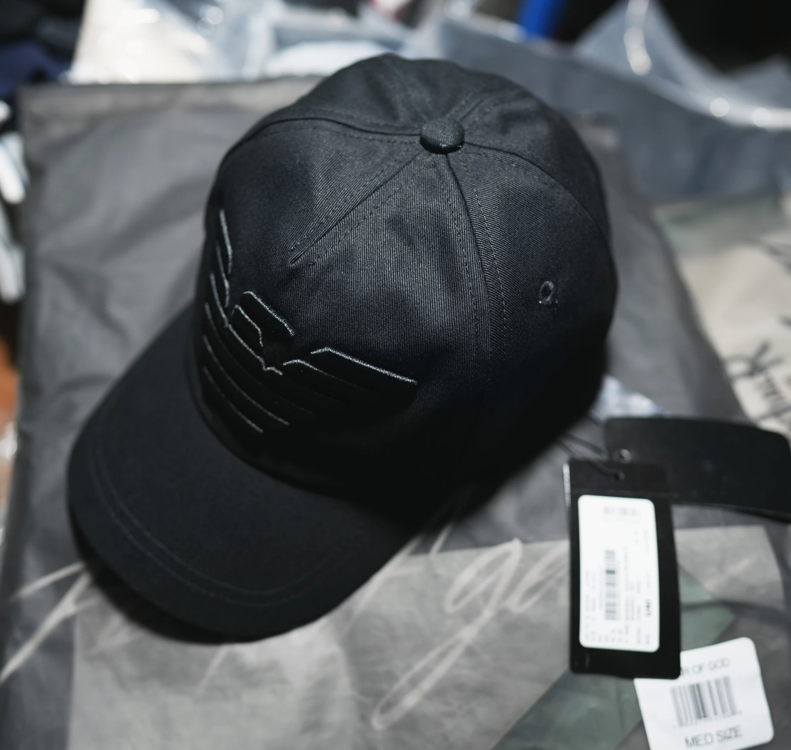 Original Emporio Armani Black Embroidered Eagle Logo Pure Cotton Sports Casual Sun Hat, 60cm Head Circumference