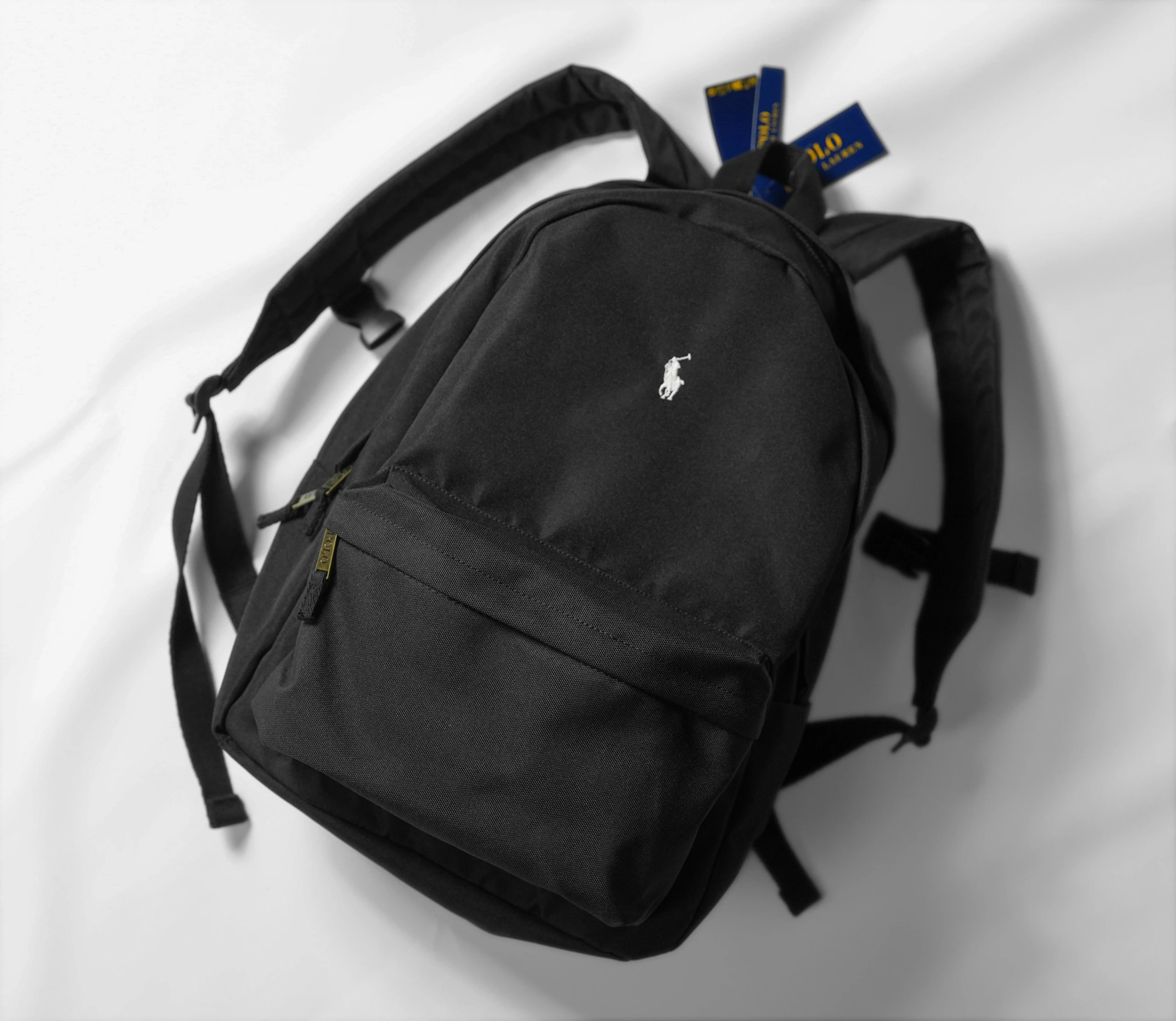 RL Pony Logo American Style Black Outdoor Casual Waterproof Durable Unisex Backpack