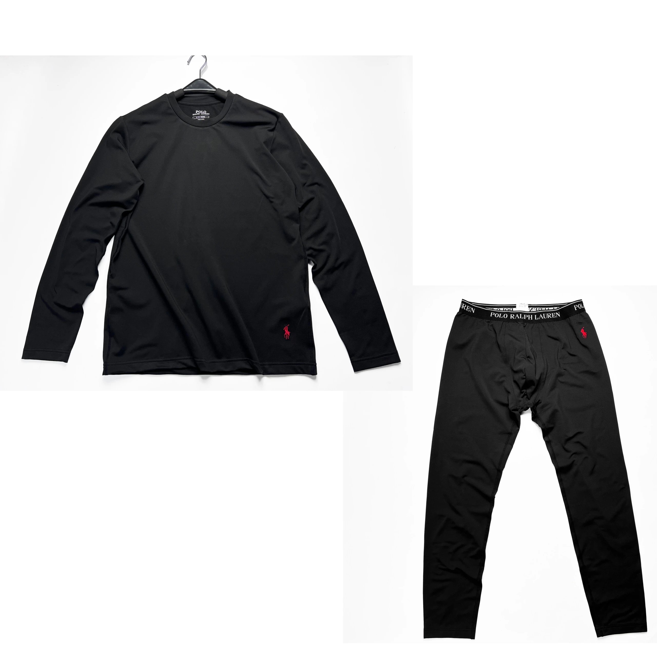 Black RL Lauren 24 Winter Thermal Base Layer Set with Stretch Tech Fleece