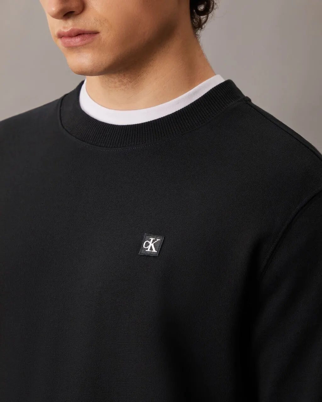 Fish Scale Texture Fabric CK Terry Cloth Embroidered Small Letter Round Neck Solid Color Men's Pullover Hoodie