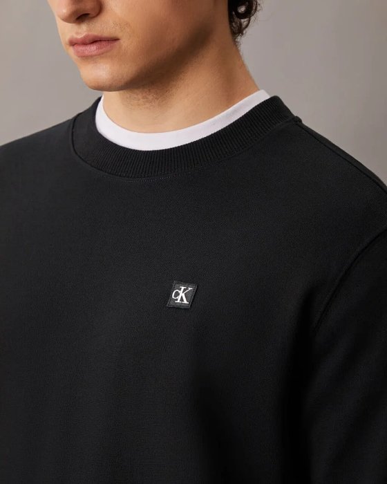 Fish Scale Texture Fabric CK Terry Cloth Embroidered Small Letter Round Neck Solid Color Men's Pullover Hoodie