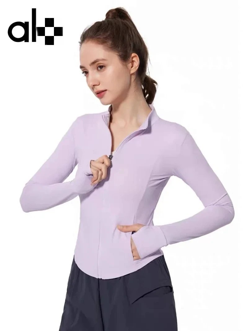 Yoga Jacket Slim Fit High-Waist Tummy Control Sports Top with Hood Lightweight Outdoor Breathable UV Protection