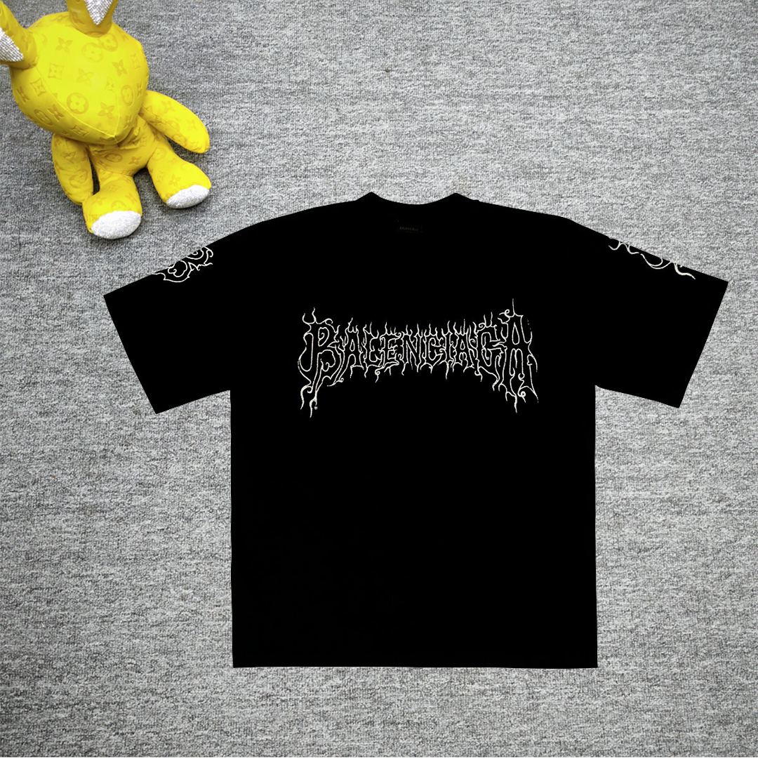 New Flame B Letter LOGO Destruction Printed Short Sleeve T-Shirt