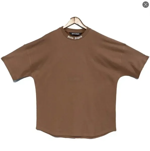 Palm Angels Logo Ribbed Collar T-Shirt Brown - 1