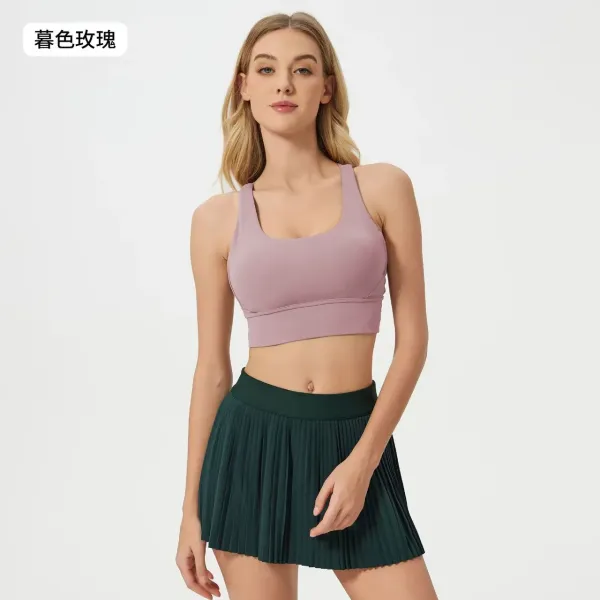 Design Sports Bra and Pleated Skirt Set - Dusty Rose & Forest Green Activewear - 1