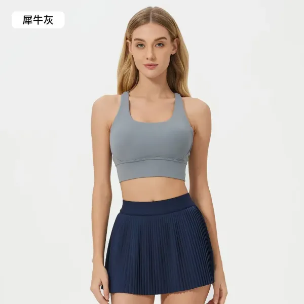 Design Activewear Set: Gray Sports Bra and Navy Pleated Skirt - 6