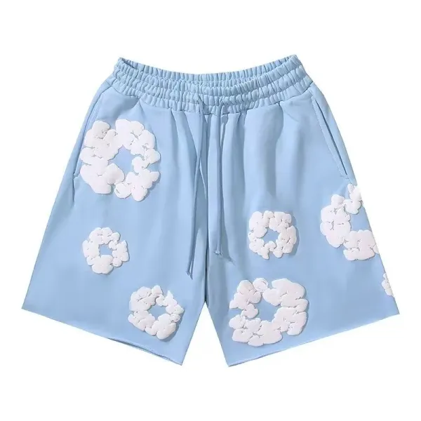Design Cloud-Embroidered Satin Shorts Light Blue Shorts - 1