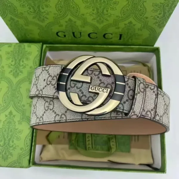 Gucci GG Marmont Belt Beige Canvas with Gold-Tone Buckle - 1