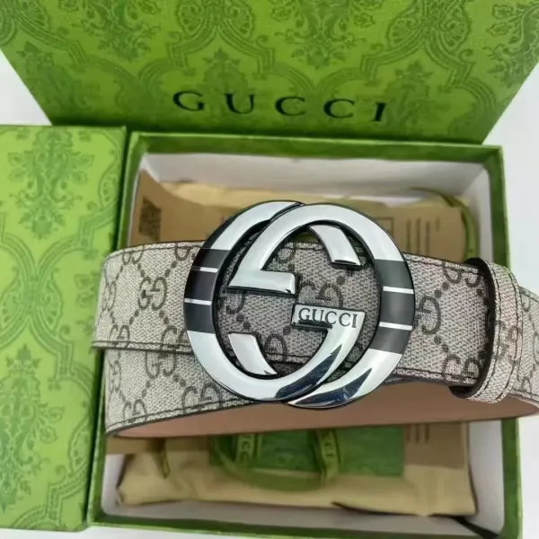 Gucci GG Marmont Belt Beige Canvas with Silver-Tone Buckle - 1