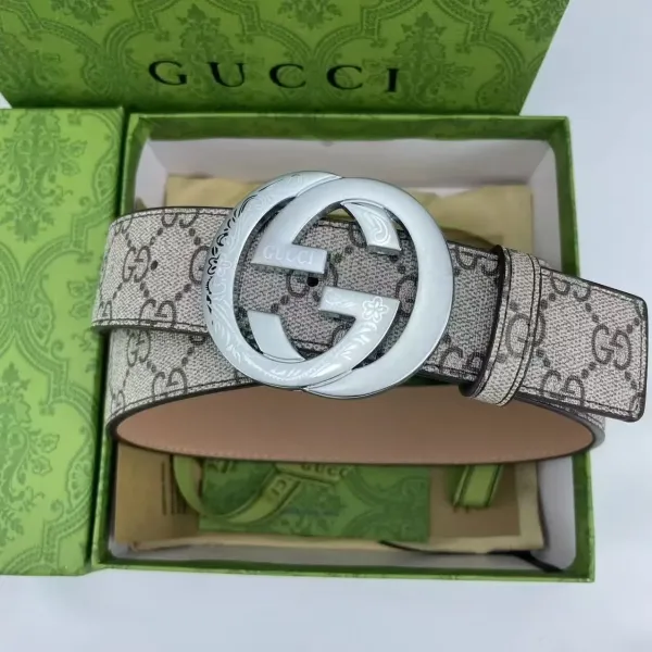 Gucci GG Marmont Belt Beige Canvas with Silver-Tone Buckle - 1