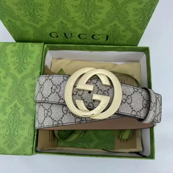 Gucci GG Marmont Belt Beige Canvas with Gold-Tone Buckle - 1