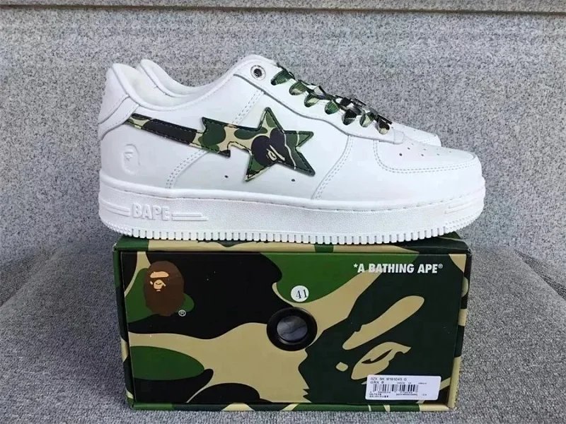 A Bathing Ape Shark Star Low White Sneakers - 12