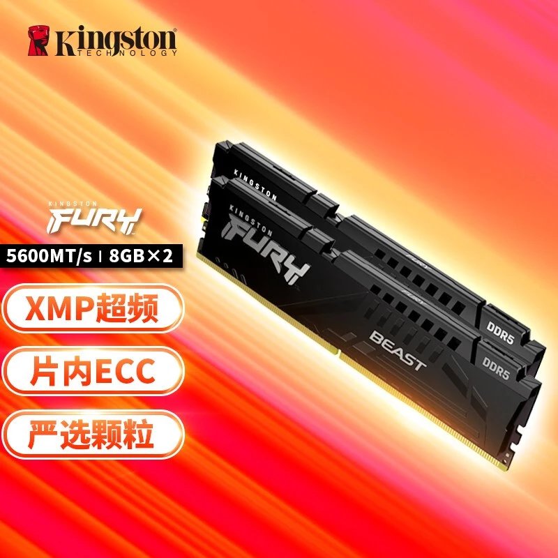 金士顿 (Kingston) FURY 16GB(8G×2)套装 DDR5 5600 台式机内存条 Beast野兽系列 骇客神条