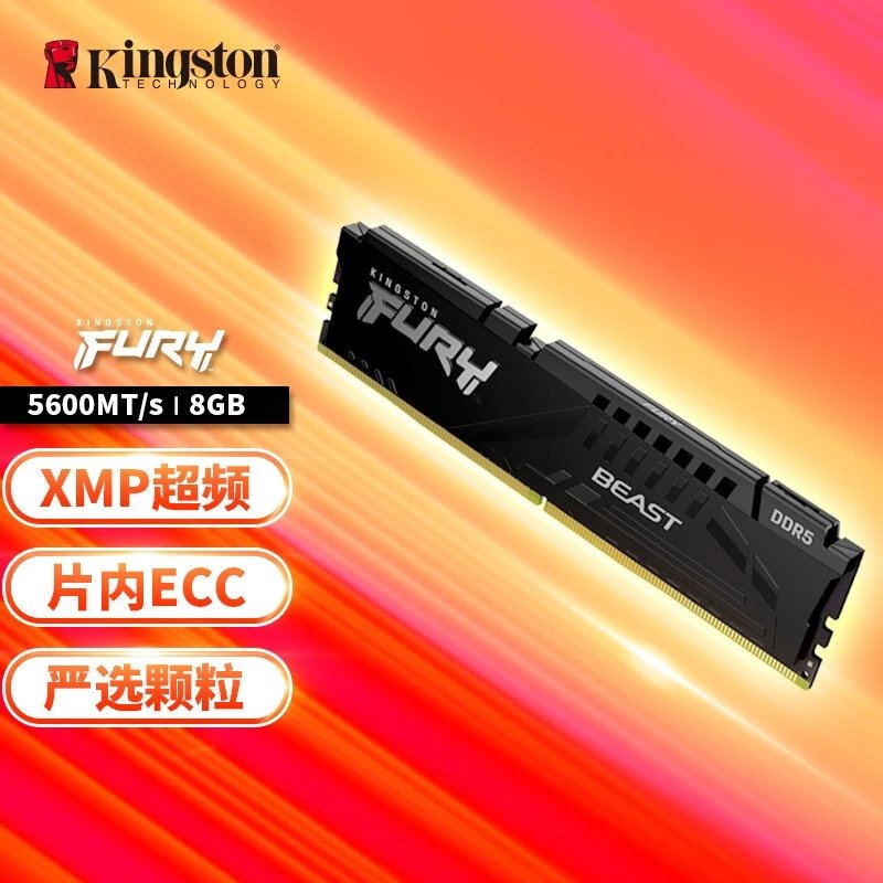 金士顿 (Kingston) FURY 8GB DDR5 5600 台式机内存条 Beast野兽系列 骇客神条