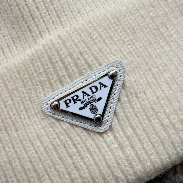 Prada Hats Ribbed Knit Beanie with Triangle Logo Plaque product detail image 12