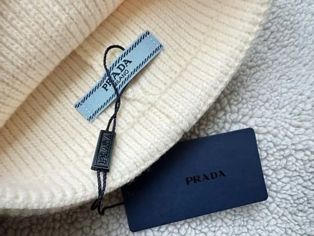 Prada Hats Ribbed Knit Beanie with Triangle Logo Plaque product detail image 13